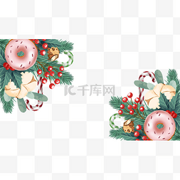 草本植物花环图片_圣诞节一品红花卉边框横图粉色甜