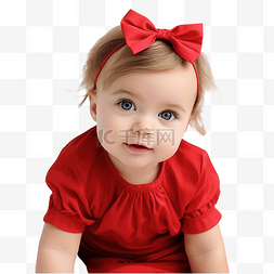 拜年男娃娃图片_穿着红色圣诞礼服的可爱白人女婴