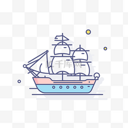 海盗船图标图片_海中帆船的海线矢量图