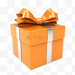 有橙色丝带的 3d 礼品盒