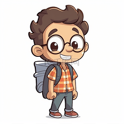 学生的图片_背着背包和眼镜的卡通男孩