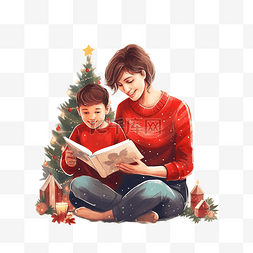 婴儿在房子里图片_母子在装饰精美装饰有圣诞树的房