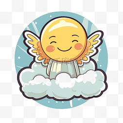 可爱的笑脸天使坐在云矢量图上