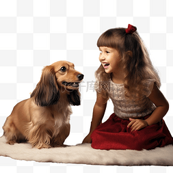 女孩与小狗玩耍图片_一个小女孩正在和她的朋友一起笑