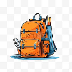 放书包图片_最小风格的学校背包和铅笔插图