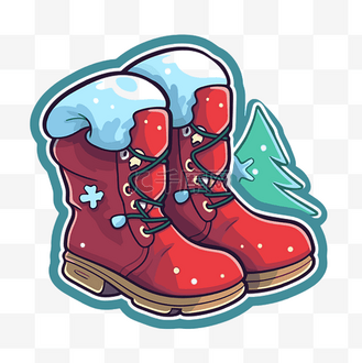 冬天的雪地靴与树木设计矢量图剪贴画