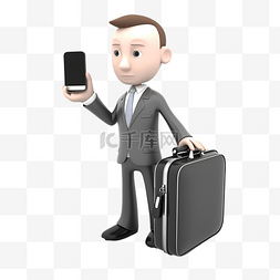 人拿着公文包图片_3d 商人拿着电话和公文包