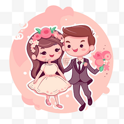 卡通新郎和新娘在粉红色剪贴画 
