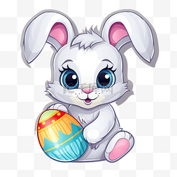 復活節兔子图片_贴纸复活节兔子与鸡蛋卡通兔子