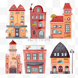 联排别墅卡通图片_卡通风格的各种联排别墅的建筑剪