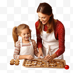 蛋糕烘焙人图片_母亲和女儿在厨房煮圣诞姜饼干