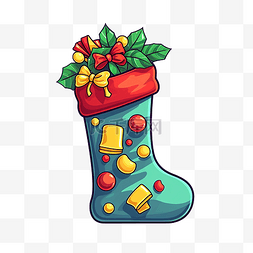 插画圣诞袜图片_圣诞礼物礼物圣诞袜填充物平面卡
