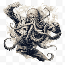 章鱼纹身图片_巨型章鱼战斗宇航员纹身