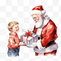 2022卡塔尔图片_手绘插画圣诞孩子接受圣诞老人的