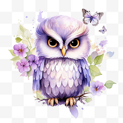 淡紫色猫头鹰与花
