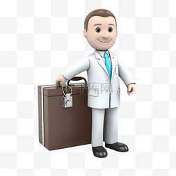 公文包手提箱图片_3d 孤立的医生与他的公文包