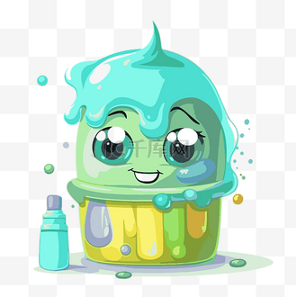 胶水剪贴画可爱的冰淇淋杯与一瓶水卡通 向量