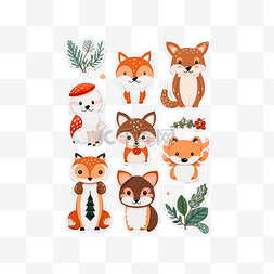 狮子和狐狸图片_圣诞林地动物贴纸计划表和剪贴簿