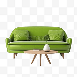 室内家具图片_带枕头和桌子的绿色沙发