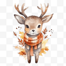 可爱的圣诞鹿图片_可爱的圣诞水彩驯鹿冬季鹿秋季或