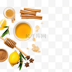 蜂蜜姜图片_圣诞姜饼的配料，木头上有蜂蜜和