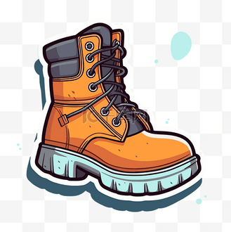 蓝色蓝色背景上带花边的橙色靴子 向量