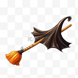 女巫插画图片_魔法扫帚与睡蝙蝠万圣节女巫扫帚
