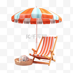 沙滩椅木制带雨伞救生圈海边贝类