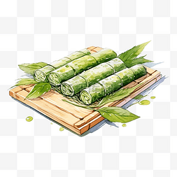 竹寿司垫水彩插图