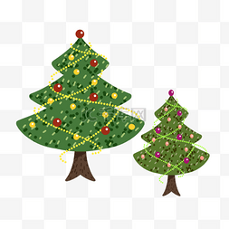 彩色圆球树图片_圣诞节绿色卡通可爱圣诞树彩灯