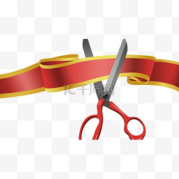剪彩红丝带横图红色立体剪刀