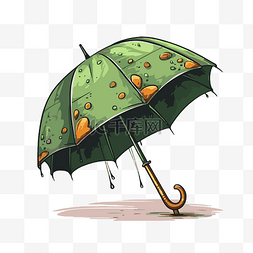 雨伞剪贴画图片_白色卡通上孤立的老式绿色雨伞的