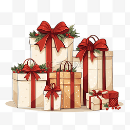 圣诞假期冬季购物矢量图和装饰袋
