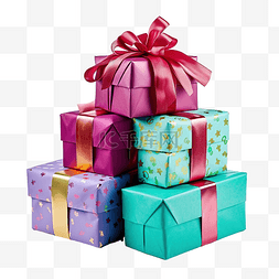 一堆圣诞礼物图片_用彩色纸包裹的大礼物，上面有蝴