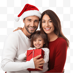 快乐的年轻家庭，有一个带着圣诞