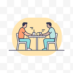 两个男人在餐桌上分享早餐的矢量