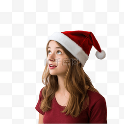 戴着圣诞帽的女孩在不专心的墙上