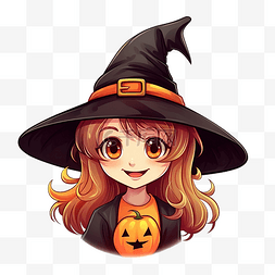 戴着女巫帽的女孩微笑着戴着女巫