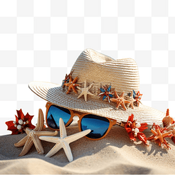 沙滩上的海星图片_带海星的帽子