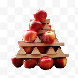 高清红色图片_秋季户外木桌上的红苹果金字塔