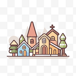 教堂里的房子有树设计 tumblr 向量