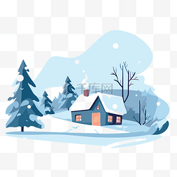 免费冬季剪贴画冬季卡通房子与树
