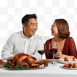 美食餐厅图片_越南中年夫妇在家吃圣诞晚餐时给