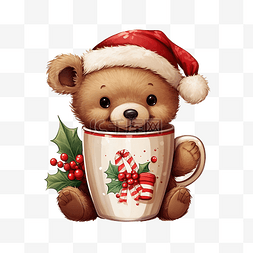 咖啡杯里的咖啡图片_咖啡杯里的圣诞节庆祝泰迪熊的插