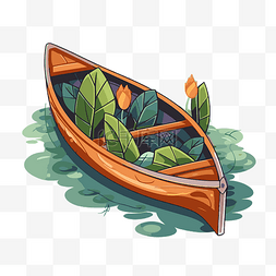 独木舟剪贴画木船漂浮在水面上树