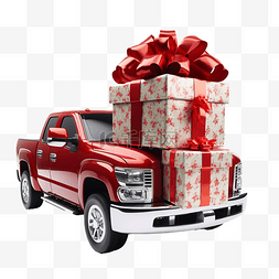 购物礼品卡图片_红色卡车上的大圣诞礼品包准备交