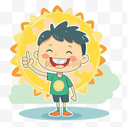 积极树消极树图片_积极的剪贴画卡通男孩在明亮的阳