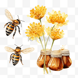 蜂窝纸图片_蜜蜂水彩剪貼畫