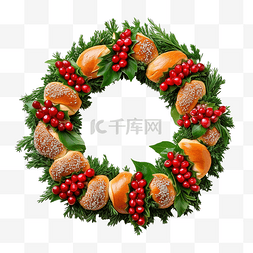 平铺形状图片_圣诞花环形状的节日小吃和开胃菜