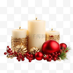 红色金光图片_圣诞组合物，木桌上有蜡烛和红色